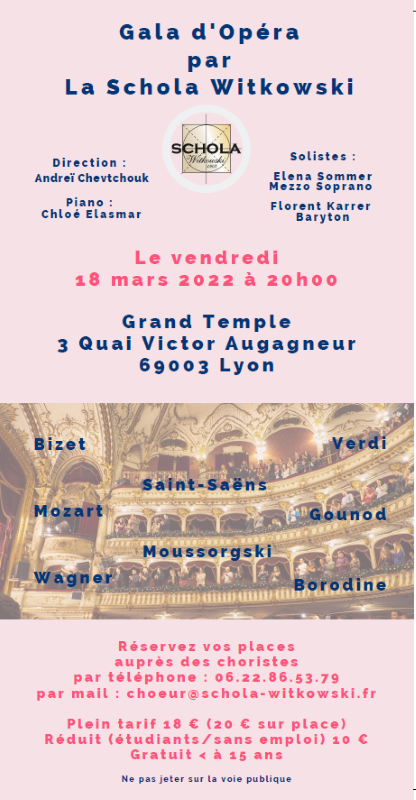 Opera gala with the choir of the Schola Witkovski on March 18, 2022 in Lyon