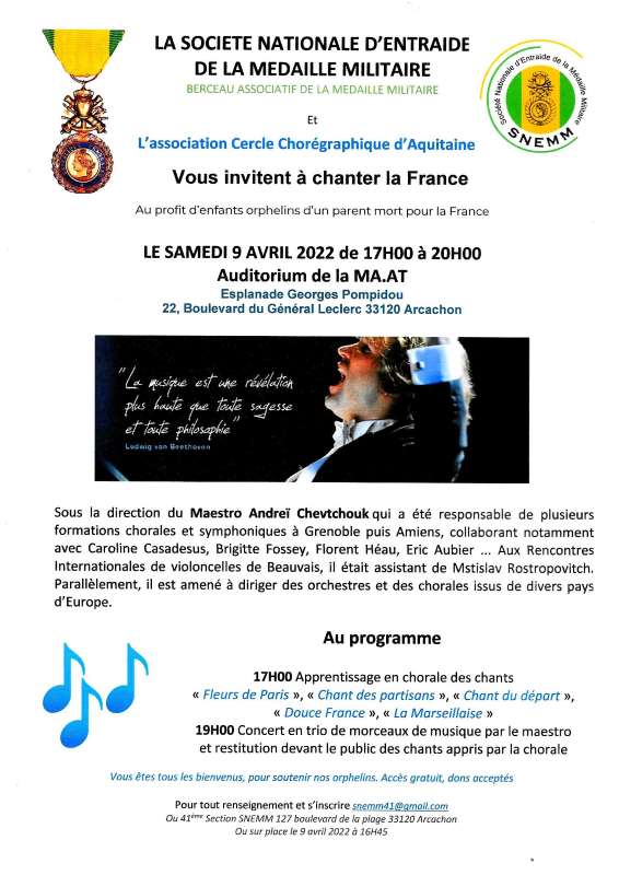 Concert of the National Society for Mutual Aid of the Military Medal in Arcachon on April 9, 2022