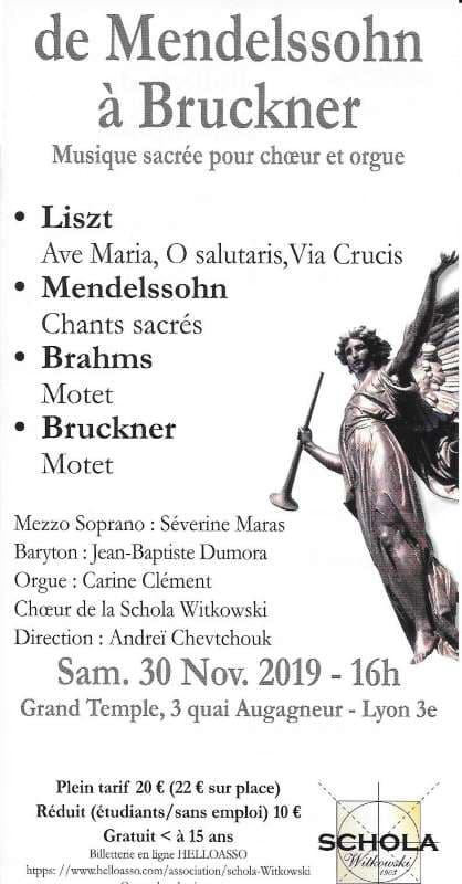 Concert de musique sacrée avec le chœur de la Schola Witkowski le 30 novembre 2019 à Lyon
