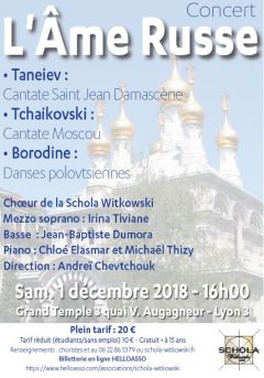 Concert de musique russe avec le choeur de la Schola Witkovski le 1er décembre 2018 à Lyon